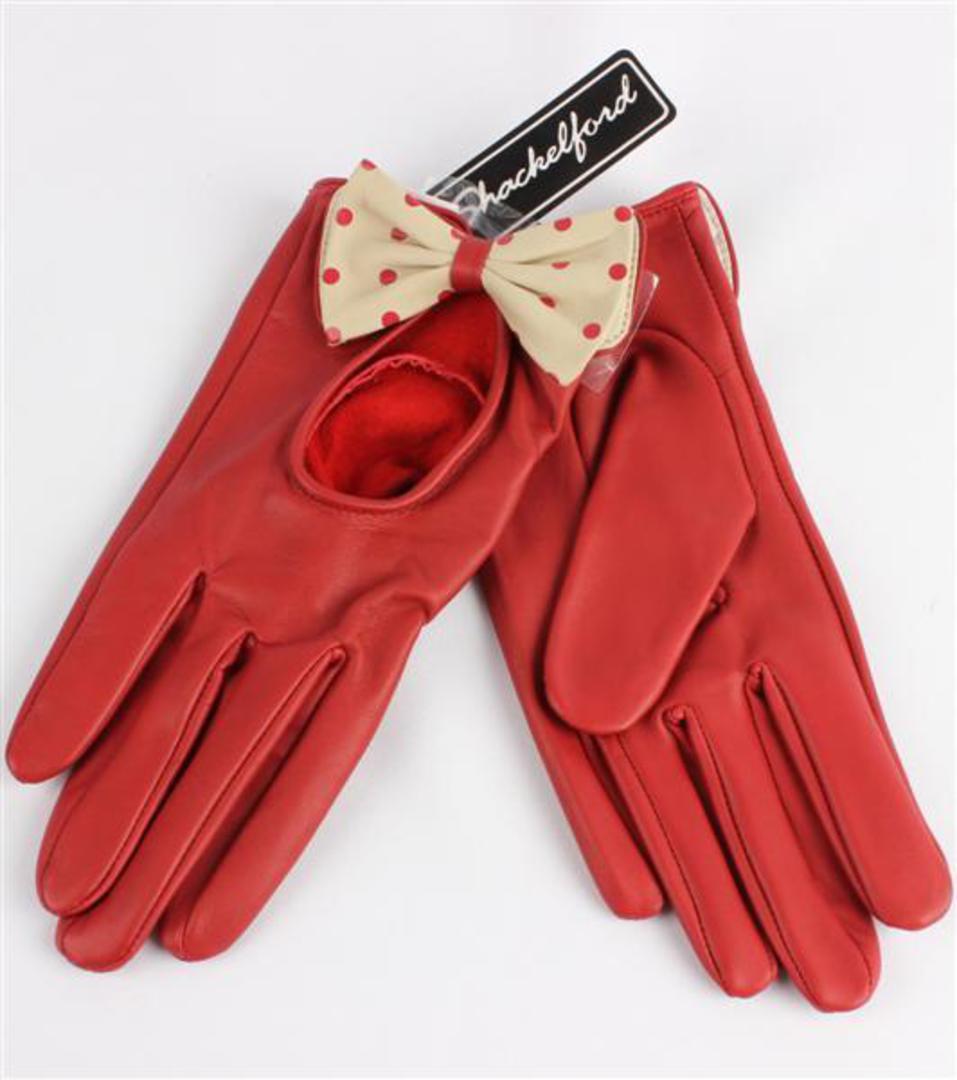 Ladies leather driving  glove with bow red Code-S/LL3279 image 0